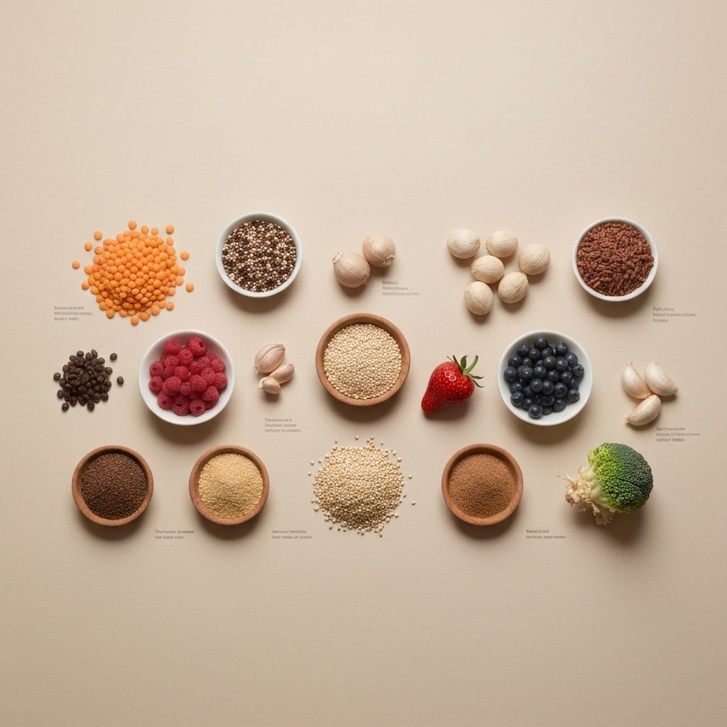 Diverse food ingredients representing wholesome nutrition