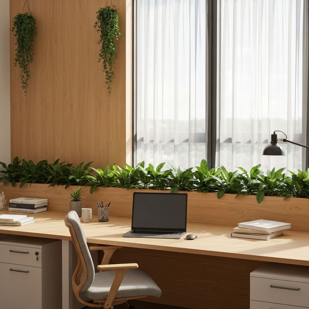 Peaceful professional workspace with natural elements